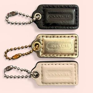 Coach Trio Leather Key Tags in Black, Gold & Cream